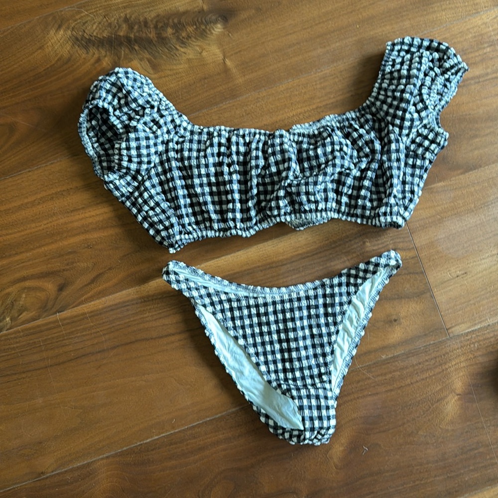 Solid + Striped / Gingham Off-The-Shoulder Bikini… - image 2